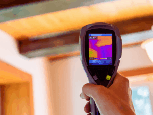 HVAC tech testing indoor air for pollutants