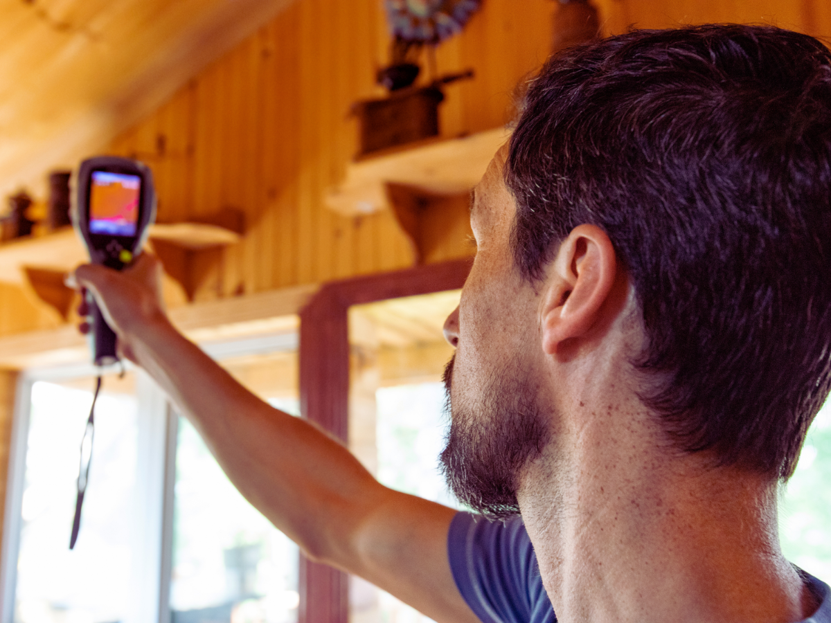 Man testing indoor air quality of home